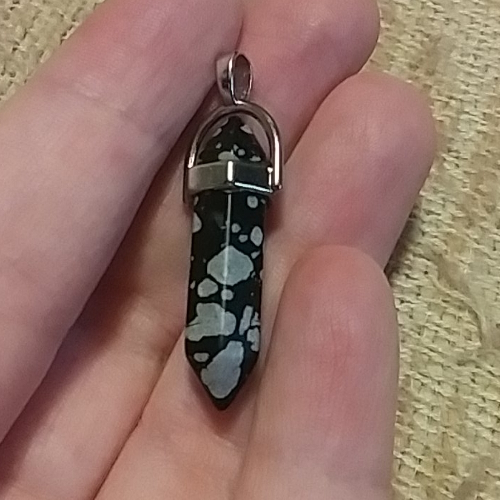 Snowflake obsidian  crystal point pendant